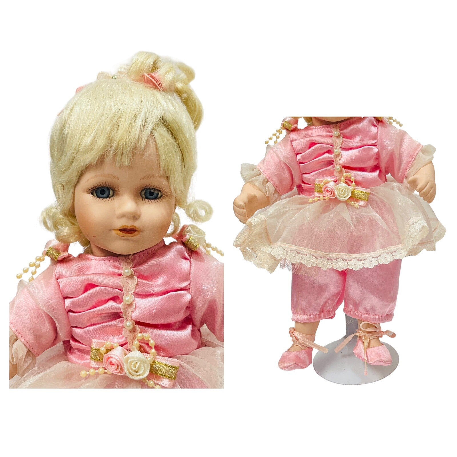 Lot of 3 VINTAGE PORCELAIN DOLLS "SWEET IN PINK" 10", 14" & 18" ~ PEROWNED.