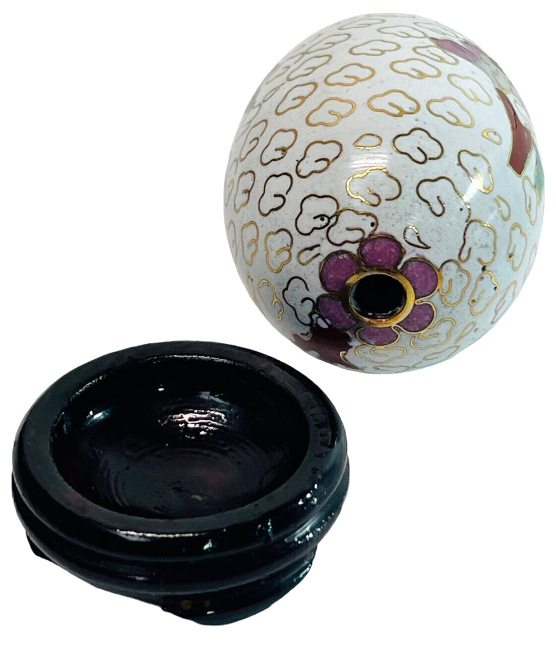 Vintage Hand Painted Floral Egg w/Original Stand "MINT".