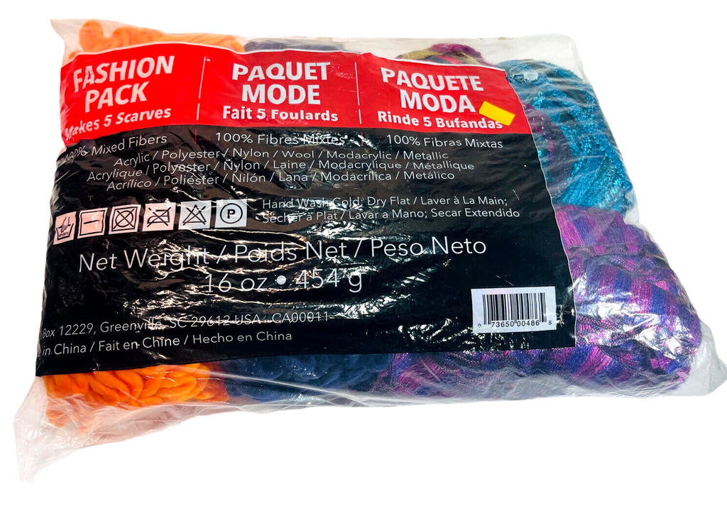 100% Mix Fibers Yarn Make 5-Scarves Net Weight 16 Oz. Fashion Pack