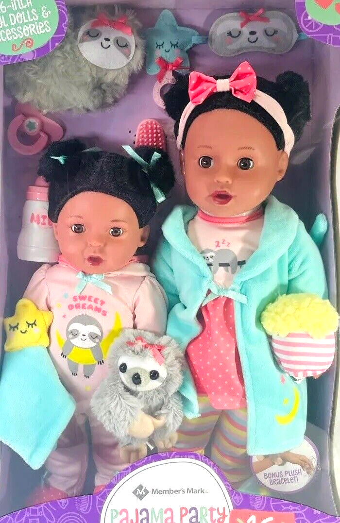 NEW Vinyl Dolls Pajama Party Sisters 13" & 16" (16 Accessories) Member's Mark