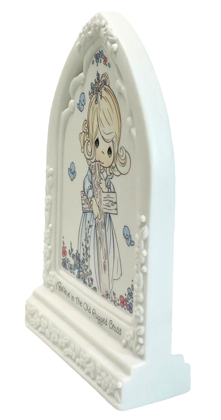 Precious Moments GIRL HOLDING CROSS PLAQUE 1993 Enesco - 255866