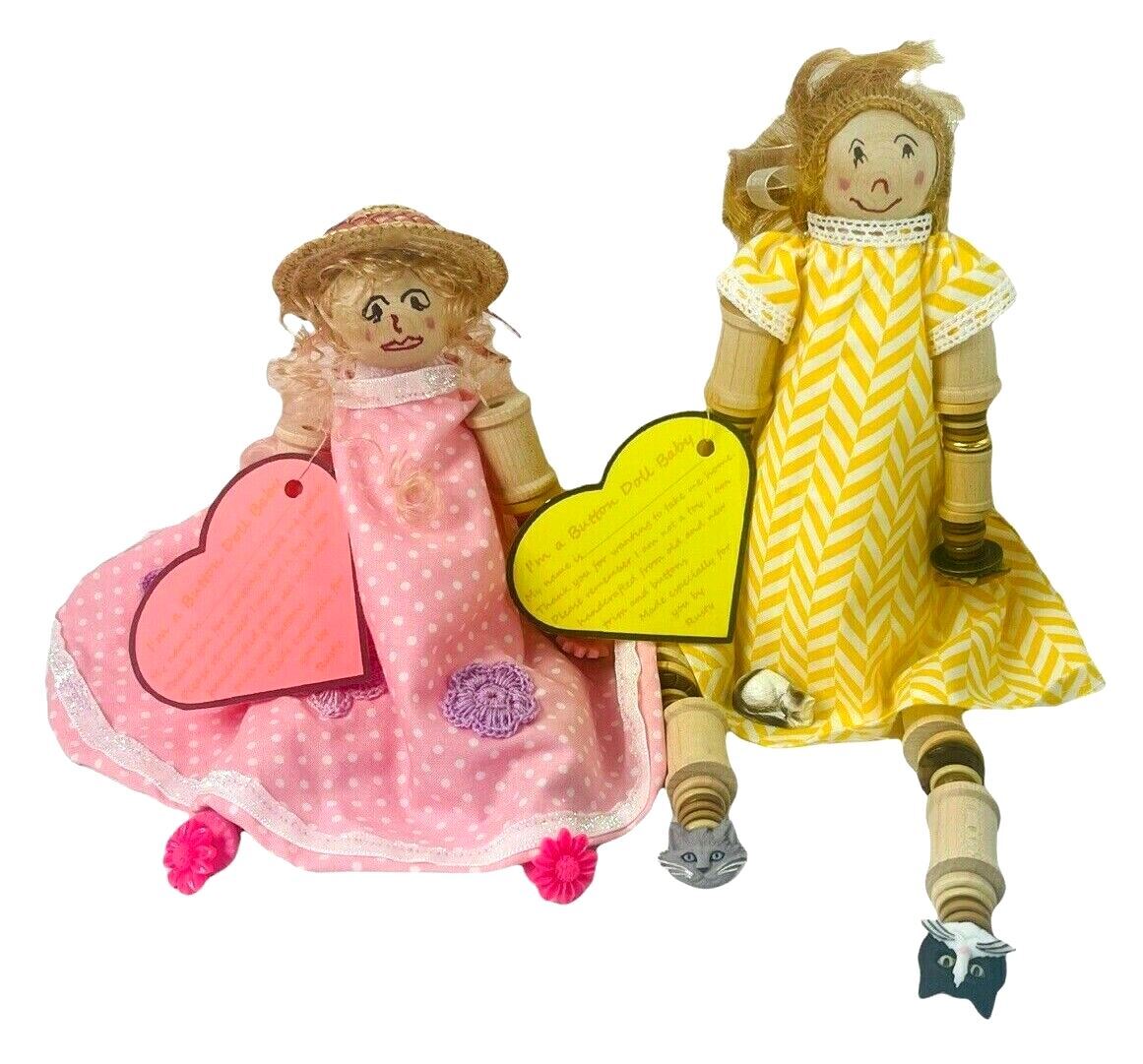 Rusty Button Dolls, WOOD HANDCRAFT with Wrist Tags, Lot of 2, MINT CONDITION