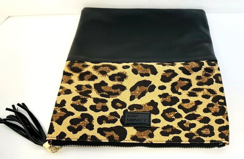 Funky Monkey Clutch Purse "Fold-Over" Leopard w/Pink Lining, MINT