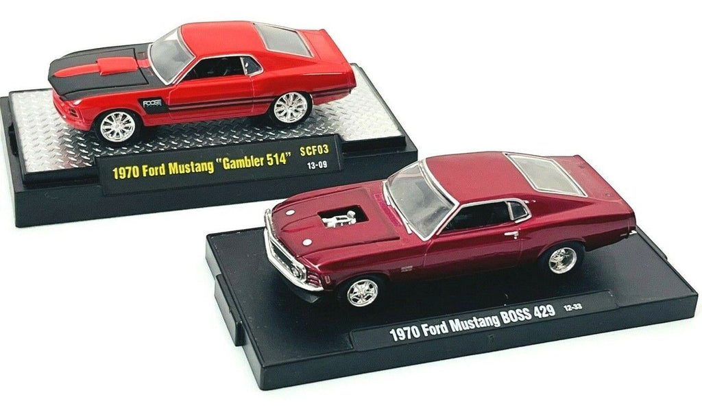 Diecast Cars - 1970 MUSTANG GAMBLER 514 & BOSS 429 w/Display Stands- M2 Machine