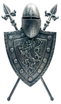 Armor Iron Shield with Swords & Lion Figure, Wall Hanging 16''T - VINTAGE - MINT
