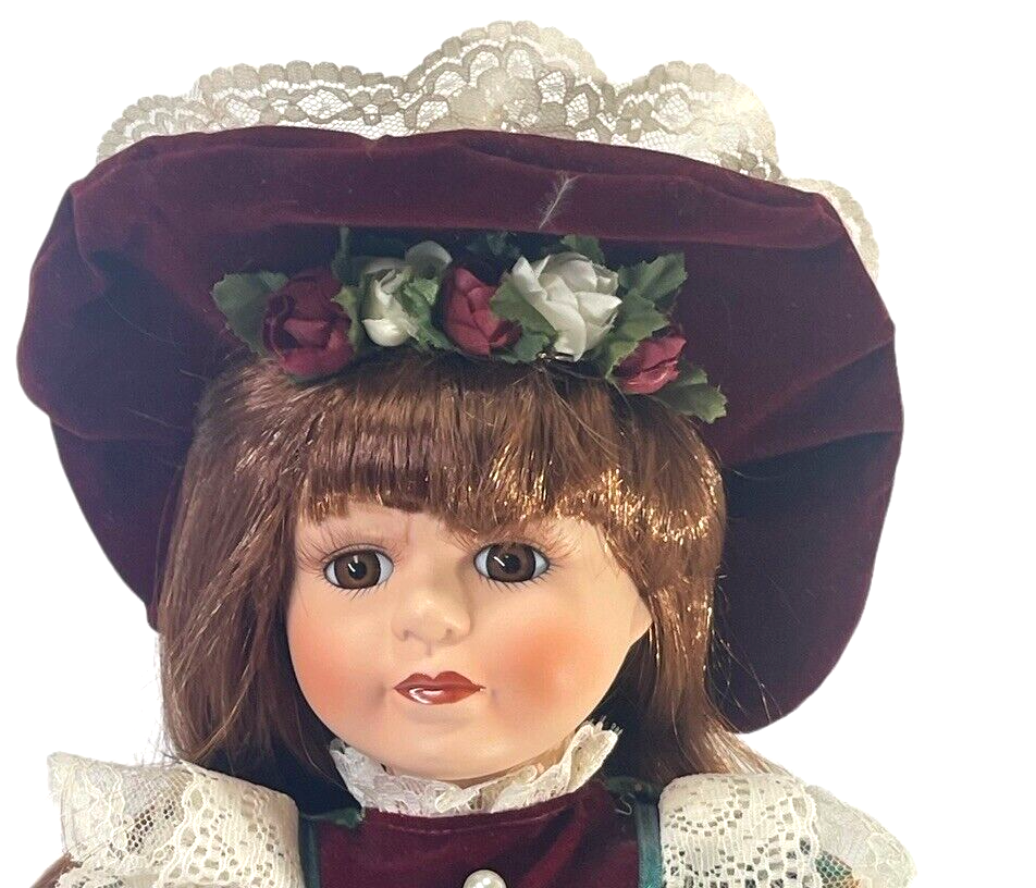 BEATIFUL VICTORIAN 17'' DOLL DRESS IN LONG VELVET DRESS~FLORA OVERLAY.
