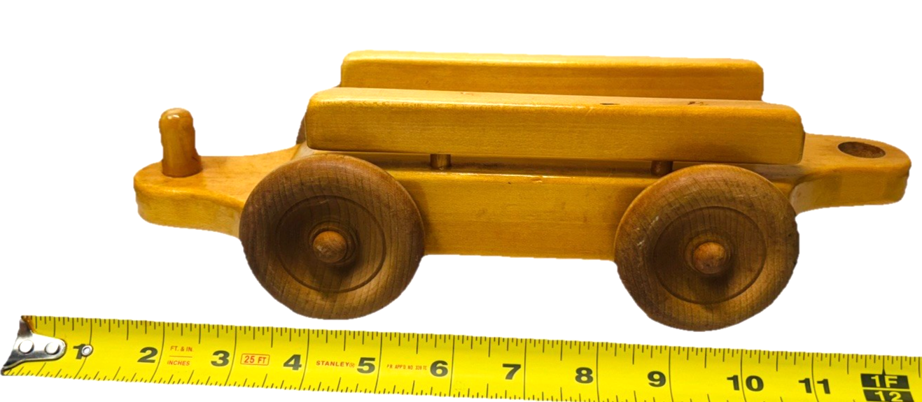 VINTAGE HANDMADE OAK WOODEN TRAIN CAR, L 13'' X H 3.5 X W 4'', Wt. 1 lb.