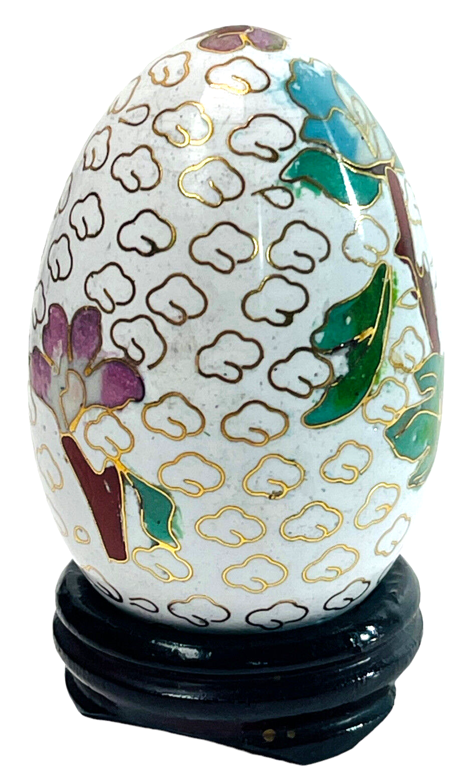Vintage Hand Painted Floral Egg w/Original Stand "MINT".