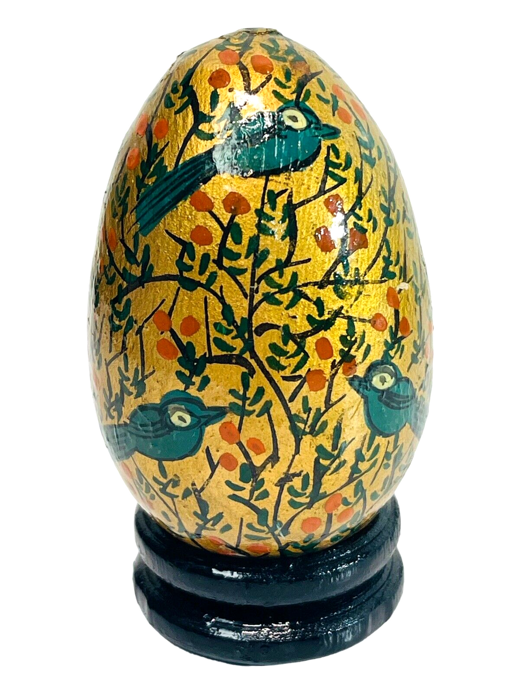 Floral Wood Egg w/Bright Flowers, Handmade w/Original Stand "MINT".
