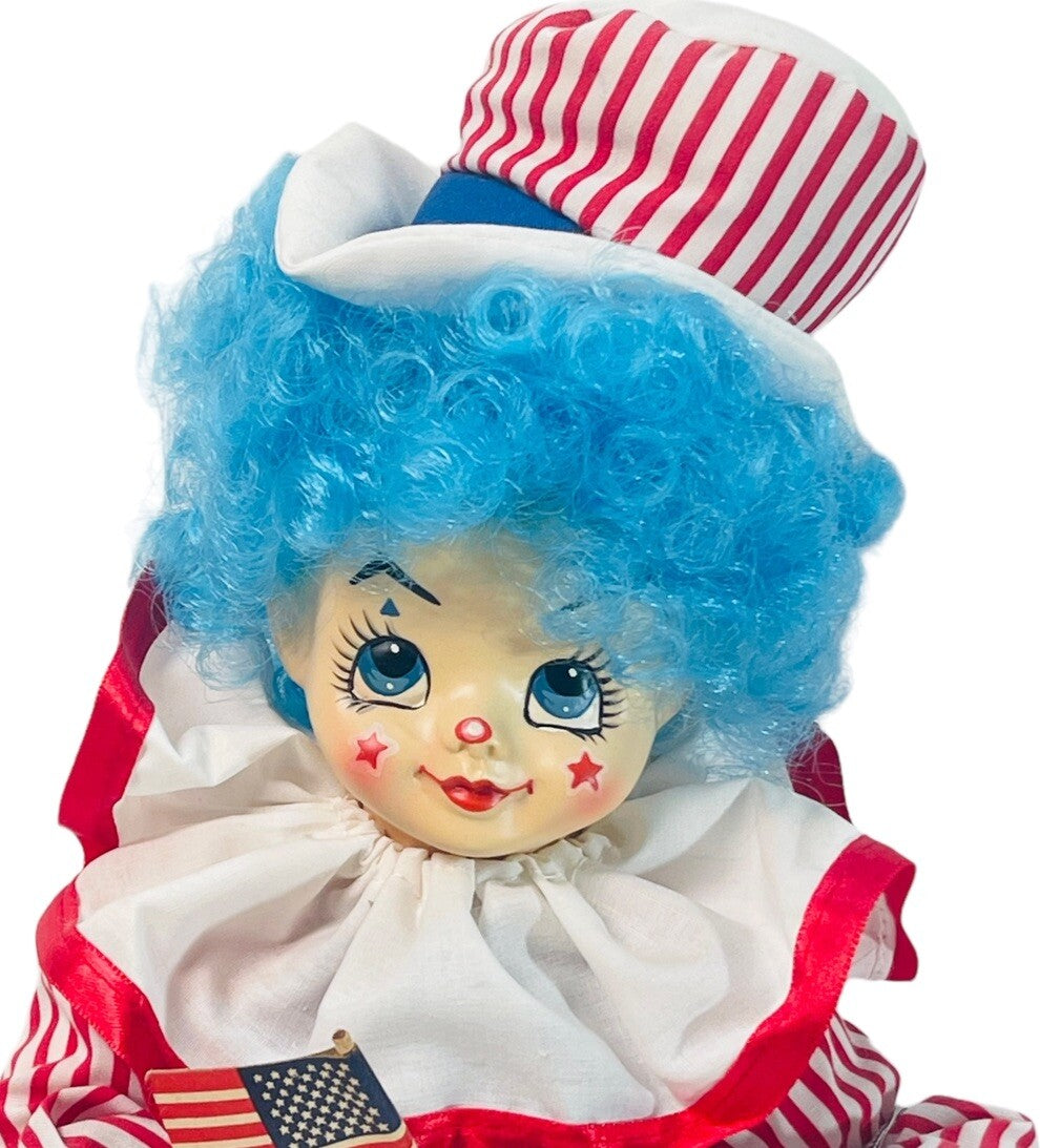 CLOWN 14" DOLL BRINNS JULY CALENDAR PORCELAIN, w/COA~IN ORIGINAL BOX.