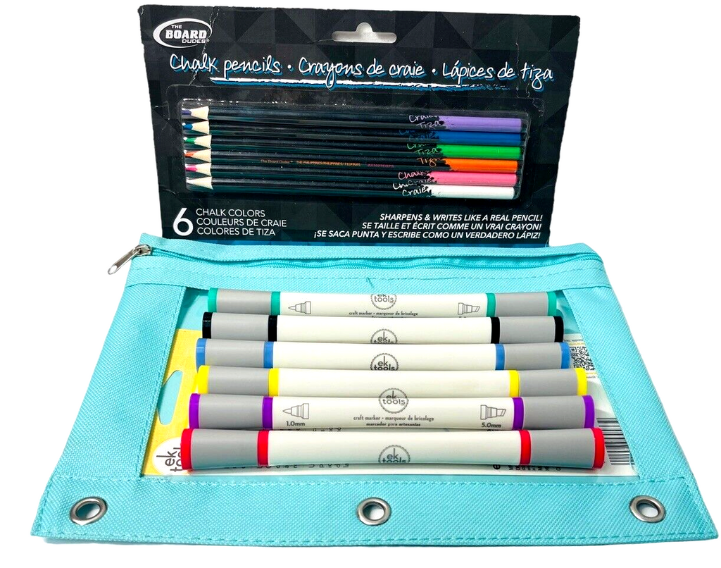 ek CRAFT MARKERS 6-PACK ~ 2-MARKERS IN ONE 1.0mm/5mm w/6-COLOR PENCILS & BAG
