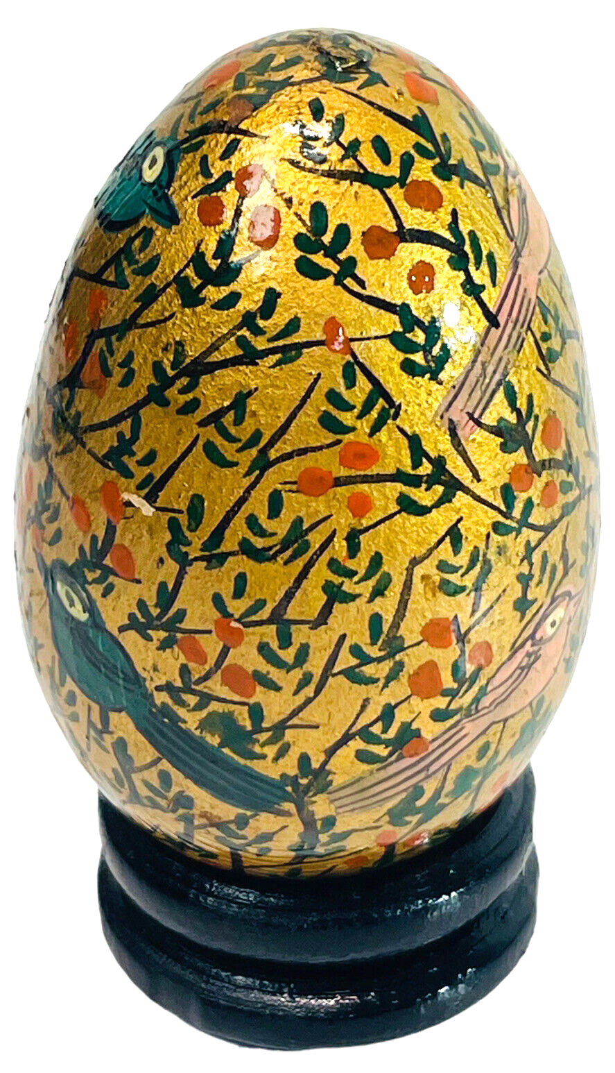 Floral Wood Egg w/Bright Flowers, Handmade w/Original Stand "MINT".