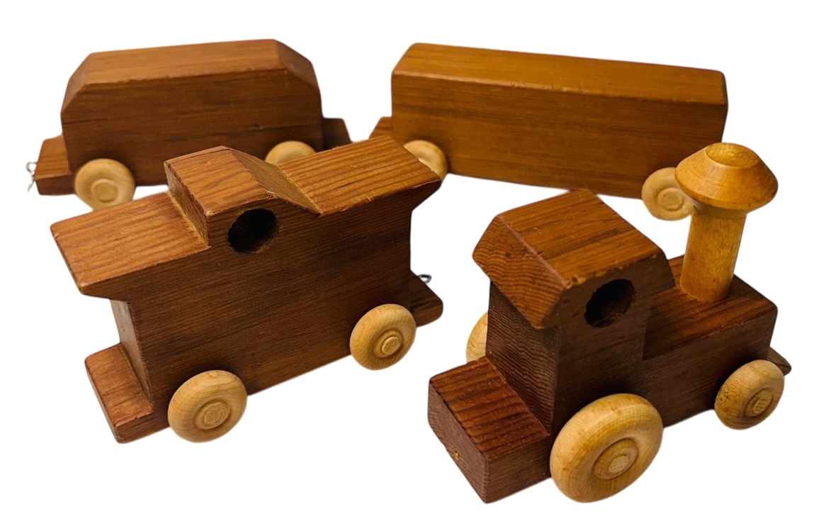 4 Piece- Wooden Train Locomotive Set Beautiful Vintage Handmade Train Set