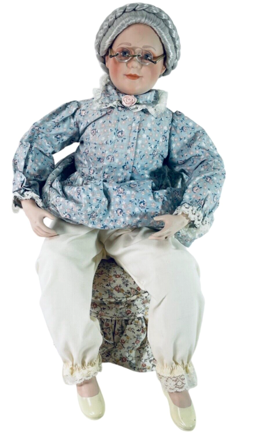 1991 Danbury Mint Porcelain Doll MBI Sitting Grandmother Sitting on Stool.