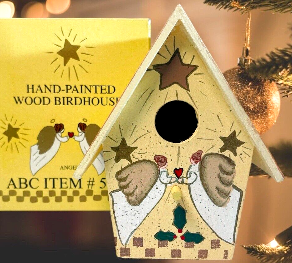 Joy Bird House Decorated Wood Hanging Christmas Angels Peace, Love, By ABC 56335