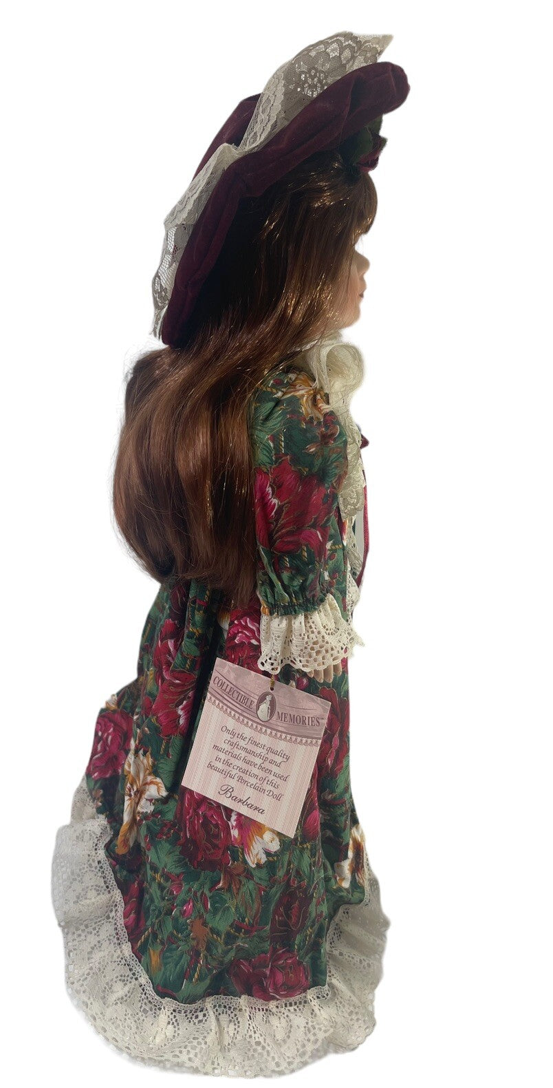 BEATIFUL VICTORIAN 17'' DOLL DRESS IN LONG VELVET DRESS~FLORA OVERLAY.
