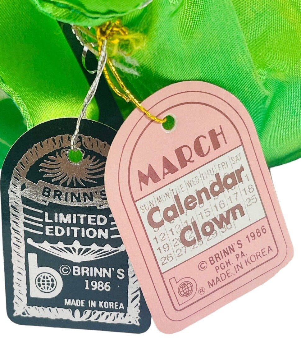St Paddy Day Porcelain Clown Doll - Calendar Clown March 1986 In Box Brinns