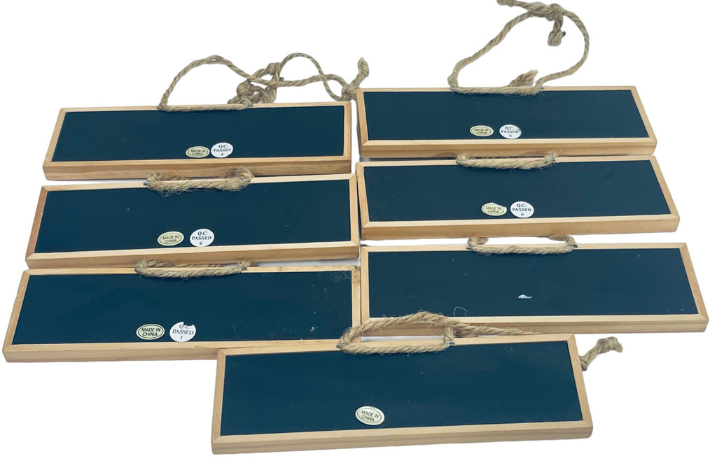 Lot of 7-Rectangle Hanging Chalk Blackboard (L x W x H) 6.5'' X 2'' X 0.25''.