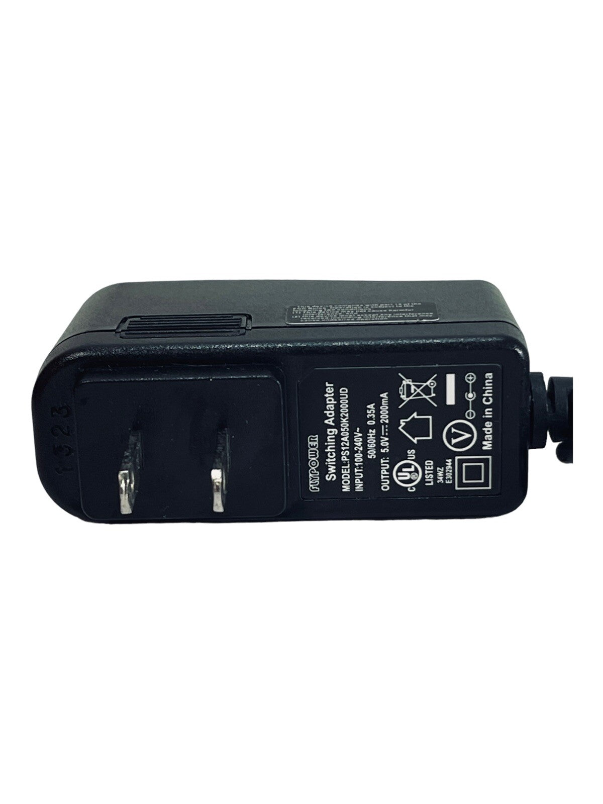 FLYPOWER SWITCHING ADAPTER MODEL PS12A050K200UD, 5.0V---2000mA/240V 0.35AMP.