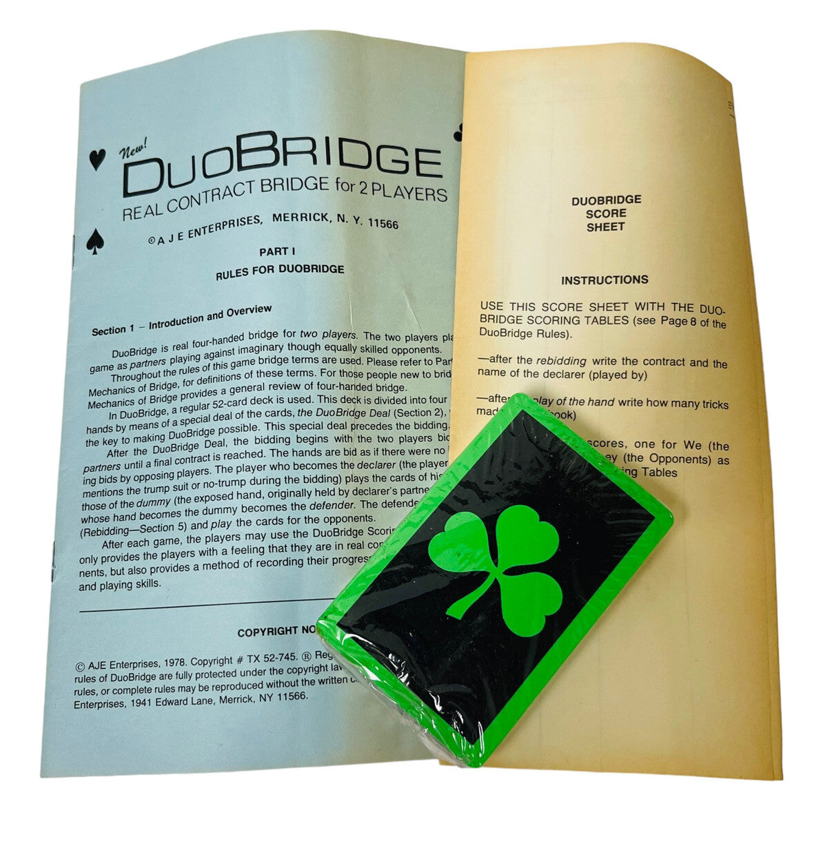 1978 DuoBridge “REAL CONTRACT BRIDGE~2PLAYERS” By; Just Games~Vintage SHIPS FREE