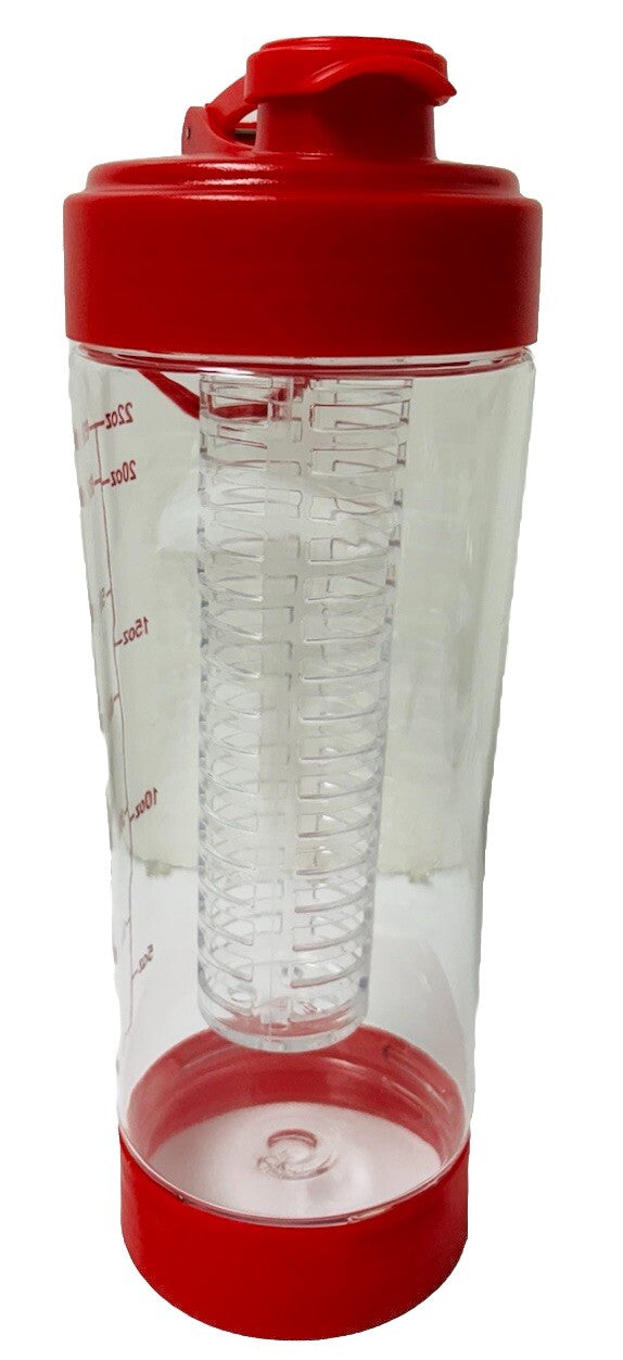 Fruit Infuser Water Bottle W/Pill Storage (Morning/Noon/Evening/Bed) Red & Clear