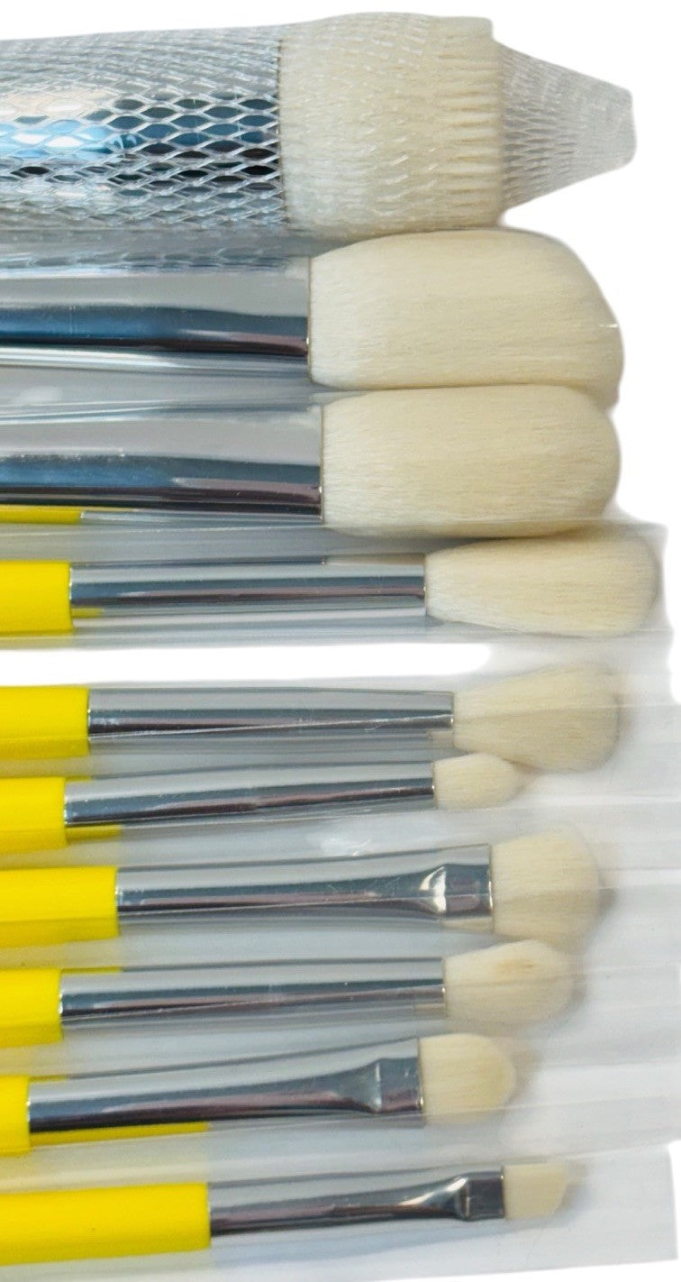 Lurella Cosmetics Neon Brush Set Color: YELLOW with Zipped Cosmetics Bag