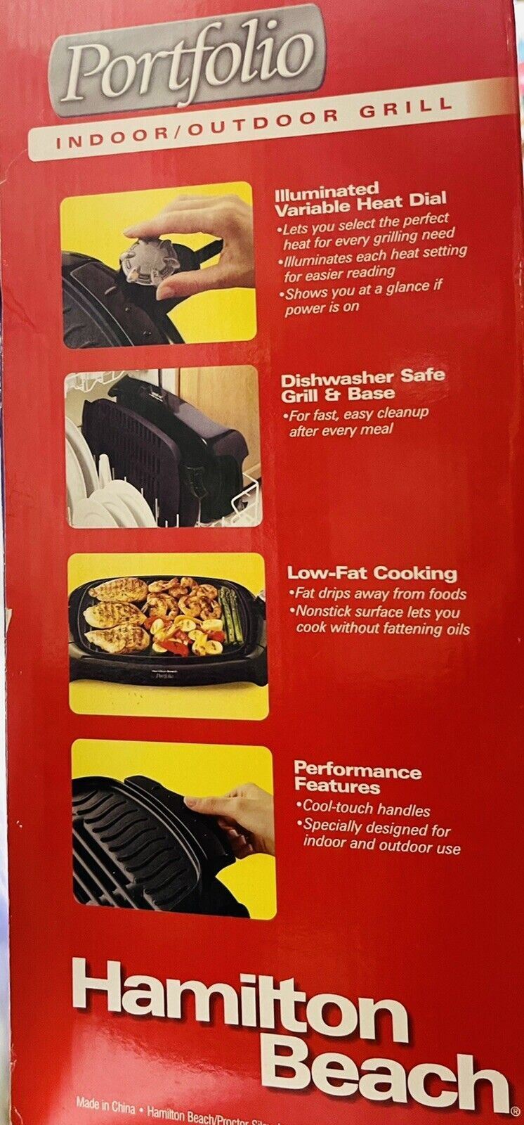 Hamilton Beach Indoor Grill Portfolio 31605 Health-Smart, "BRAND NEW IN BOX"