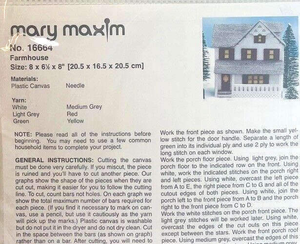 Cross Needle Stitch Plastic Canvas Kit No. 16664 "Farmhouse" MARY MAXIM