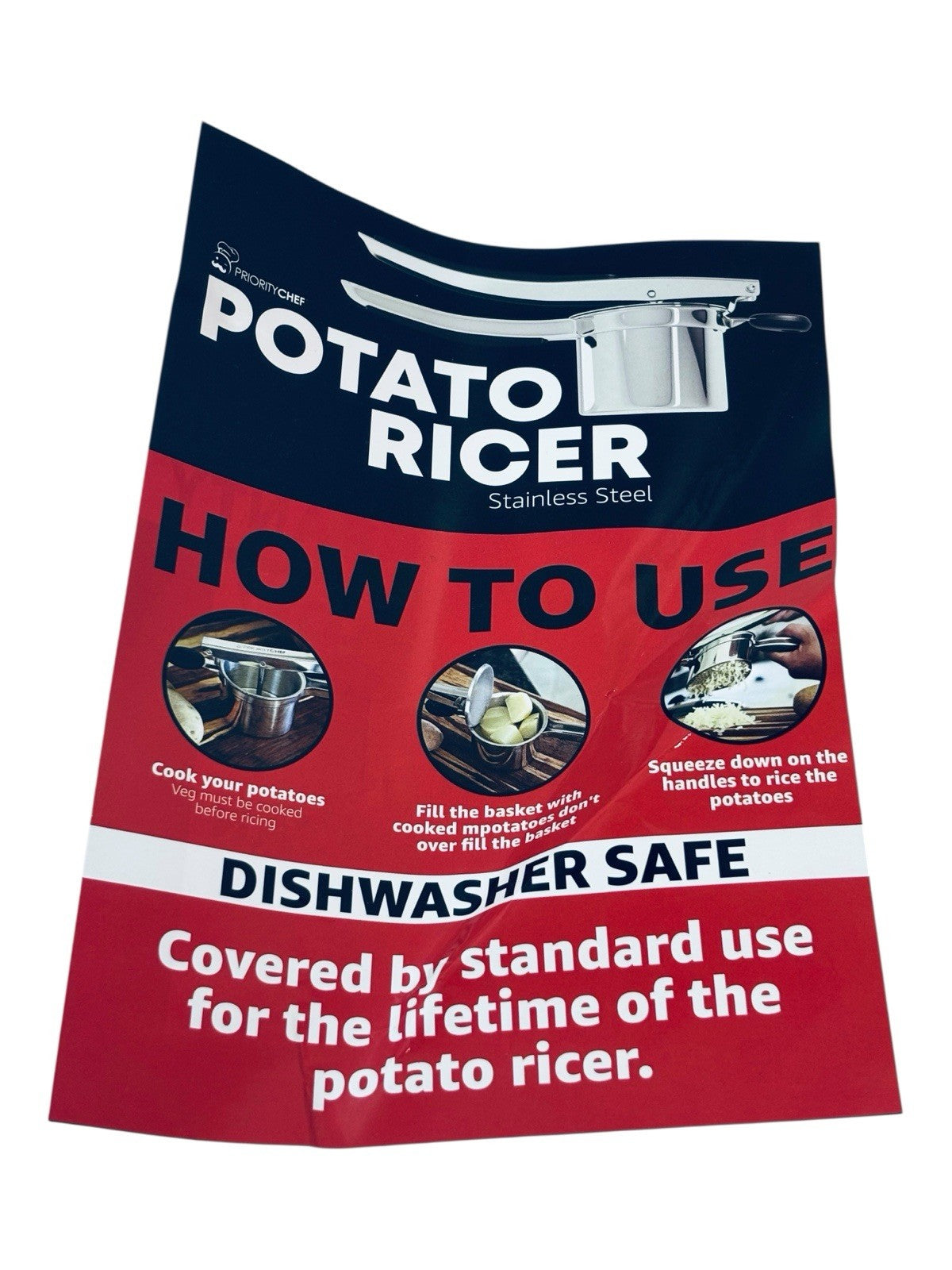 PRIORITY CHEF Stainless Steel Potato/Vegetable Ricer Masher Rubber Grip ~ 1-Cup.