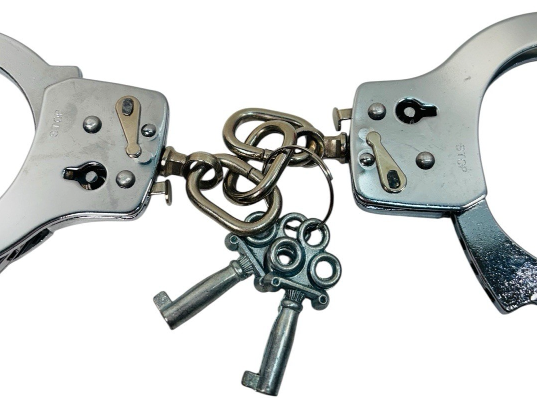 Vtg Chrome Metal Handcuffs with Keys "ADJUSTABLE" Excellent Condition.
