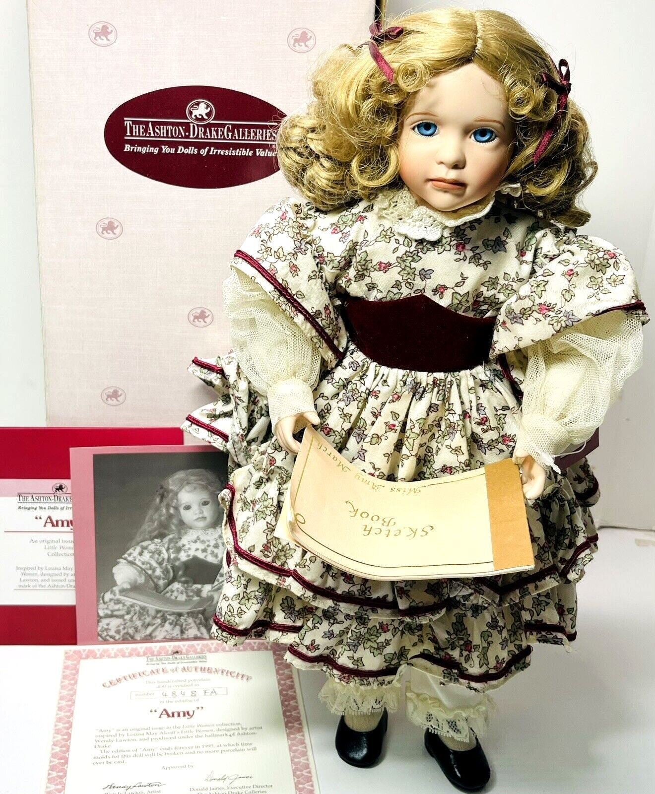 LITTLE WOMAN COLLECTION 1994 PORCELAIN DOLL AMY No 4848FA w/CERTIFICATE