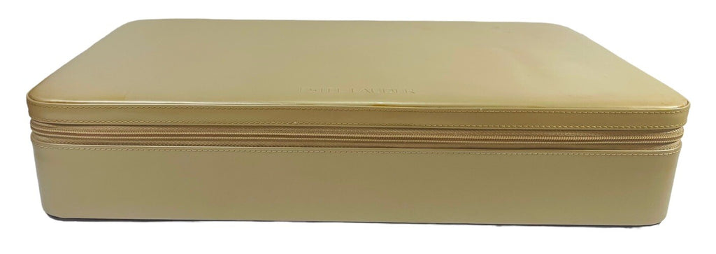 ESTEE LAUDER JEWELRY, MAKE-UP CASE, MIRROR, 2 CMPTMNT GOLD FAUX LEATHER/VINTAGE