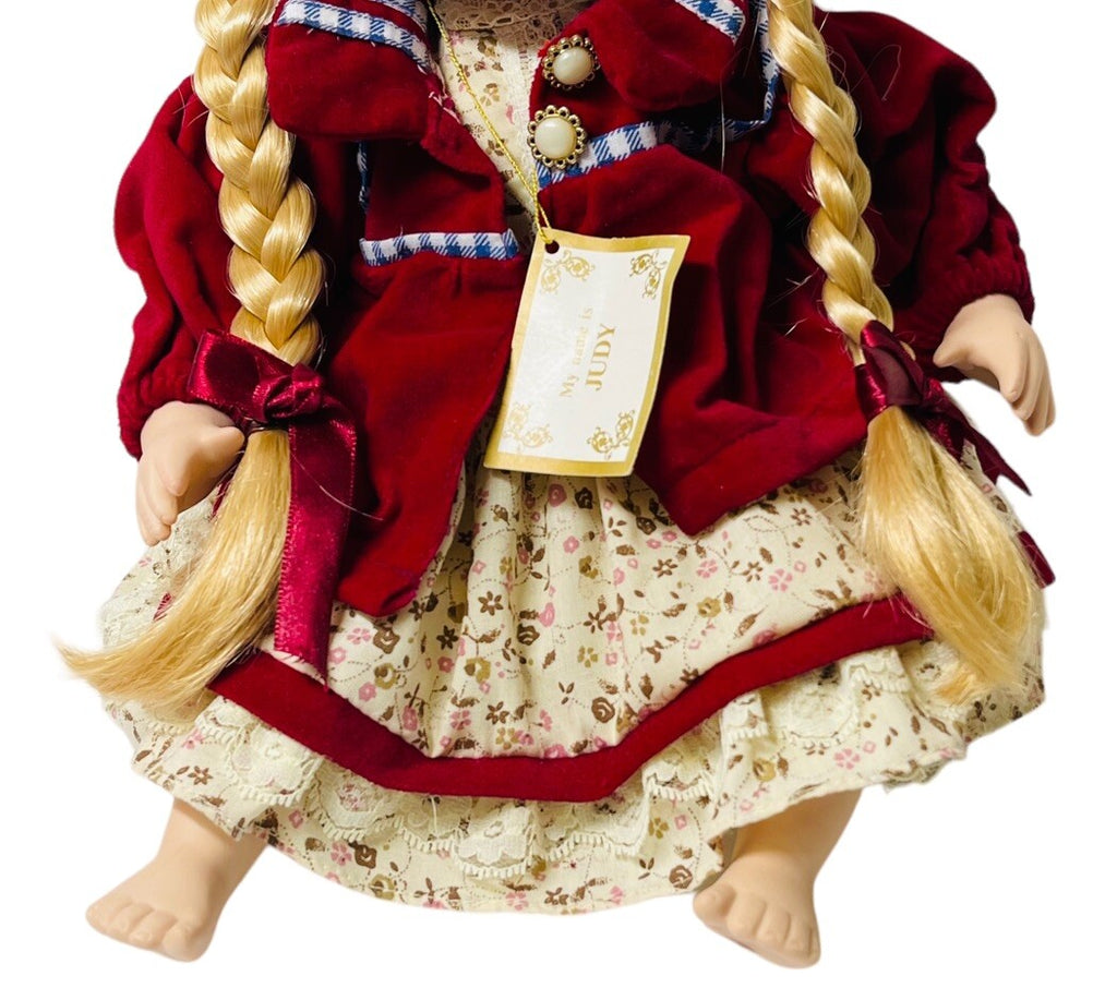 Crown Fine Porcelain Dolls 14'' “JUDY & ALICE” In A Sitting Position~Origin 1998