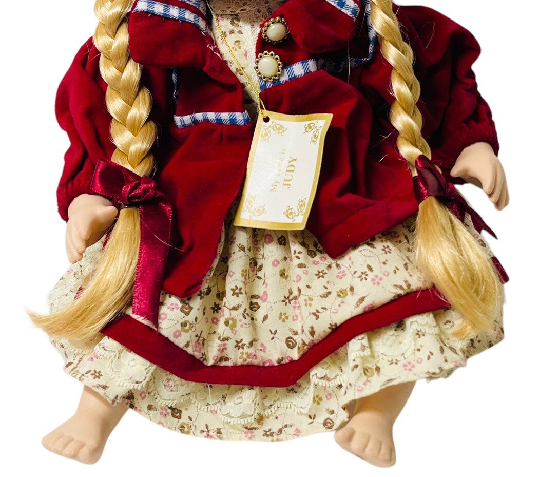 Crown Fine Porcelain Dolls 14'' “JUDY & ALICE” In A Sitting Position~Origin 1998