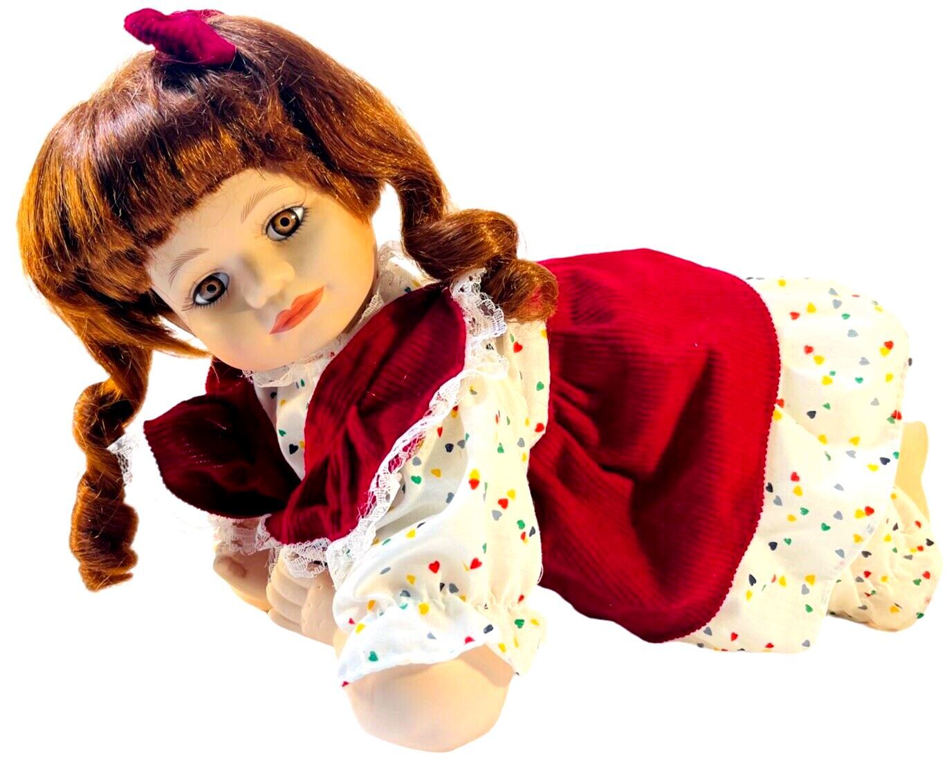 BEAUTIFUL PORCELAIN DOLL BRUNTTE~BROWN EYES L 20''XW 6''XH 10''~WT. 2.2 lbs.