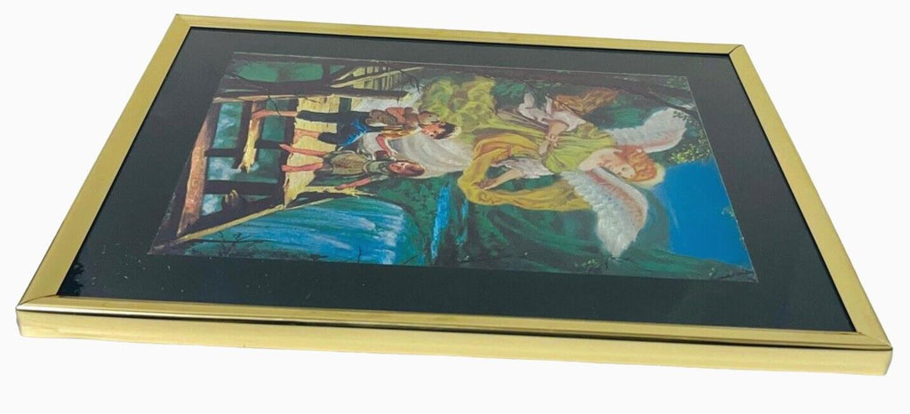 VINTADGE Guardian Angel Picture Art in Gold Frame-Black Matting 8 X 10.