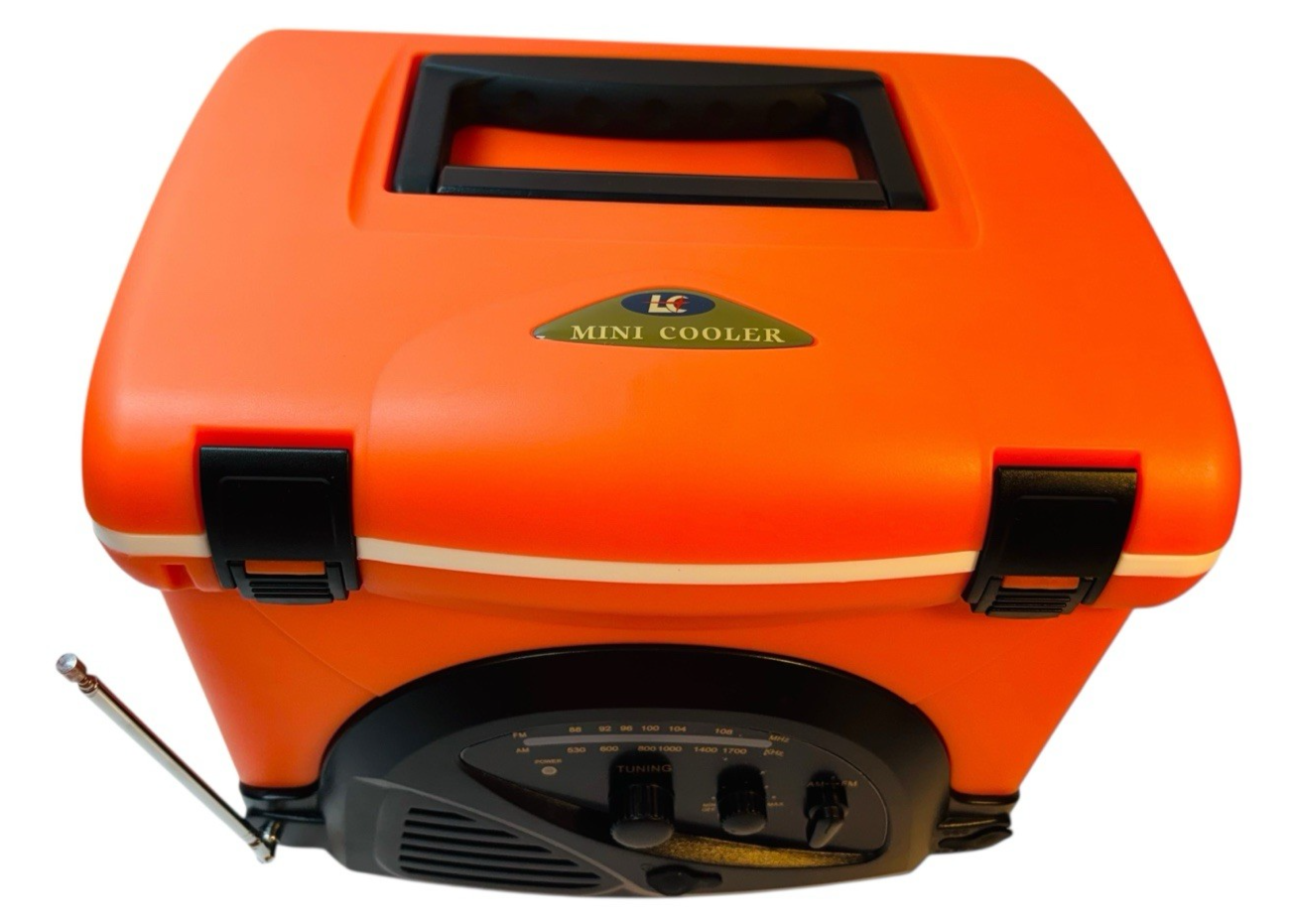 Rare LC Mini Cooler-AM FM Radio AA Battery/DC 6V Beach NIB Dentyne Ice Orange