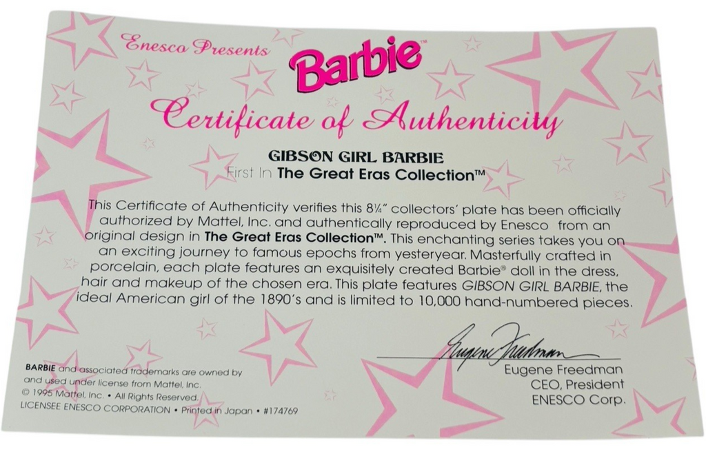 Enesco Gibson Girl Barbie 8" Collectors'1995 Plate, Barbie Collectibles Limited