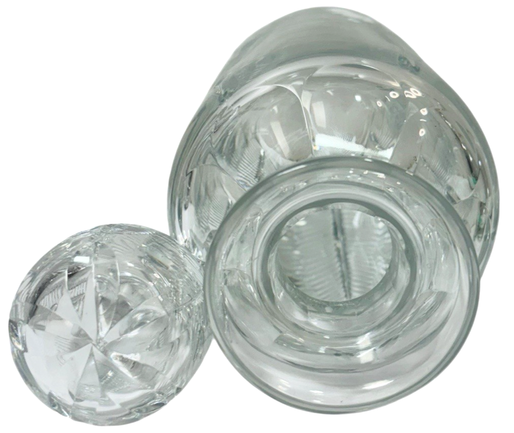 Vintage Crystal 9 3/4" Decanter & Matching Stopper W/ Thumbprint Diamond Pattern