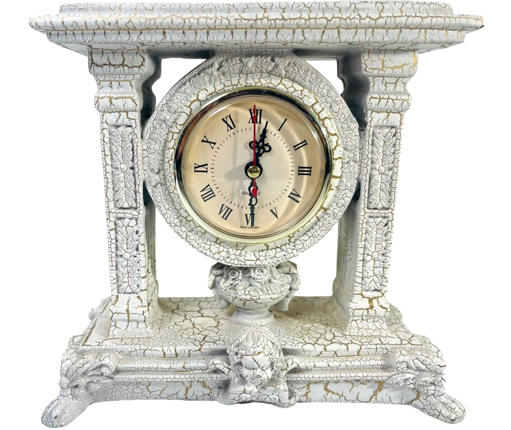 Plaster Mantel Quartz Clock w/Child of the Earth Statue 8"X9".