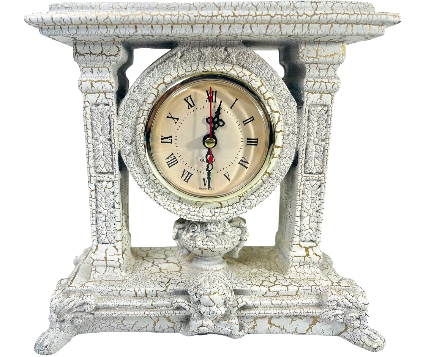 Plaster Mantel Quartz Clock w/Child of the Earth Statue 8"X9".