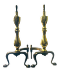 MID 20th CENTURY FEDERAL STYLE BRASS & STEEL ANDIRONS 16'' CLAW FEET ~Pair of 2