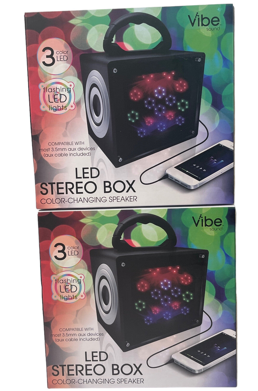 Vibe LED Stereo Speaker, w/LED FLASHING COLORFUL LIGHTS 3.5mm Aux Cable -NEW