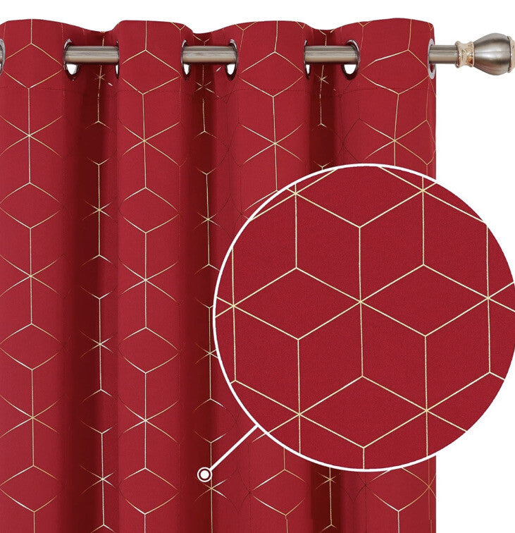 Darken Blackout Curtains 52”Wx63”L Gold Diamond Print Thermal Insulated 2-Panels