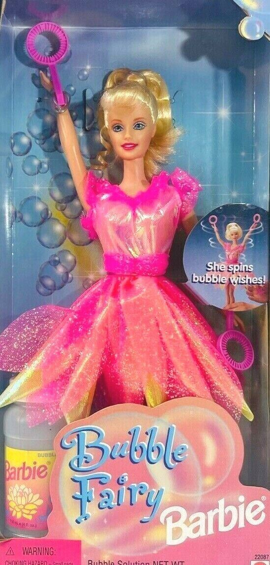 1998 Barbie Doll Bubble Fairy Spins, Pull Cord, Wand #22087 Mattel NRFB