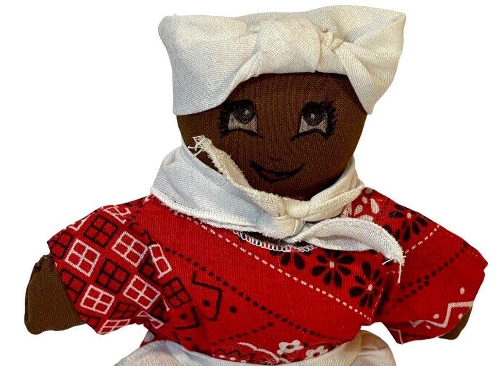 Cloth Doll African American "WERAING BANDANA TOP & WHITE PUFF PANTS" Vintage