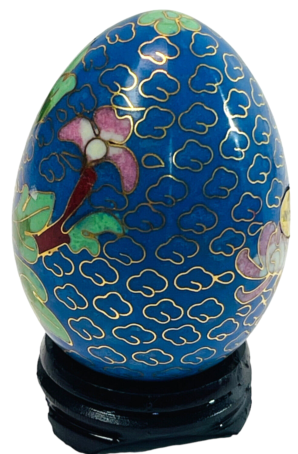 Vintage Hand Painted Floral Egg w/Original Stand "MINT".