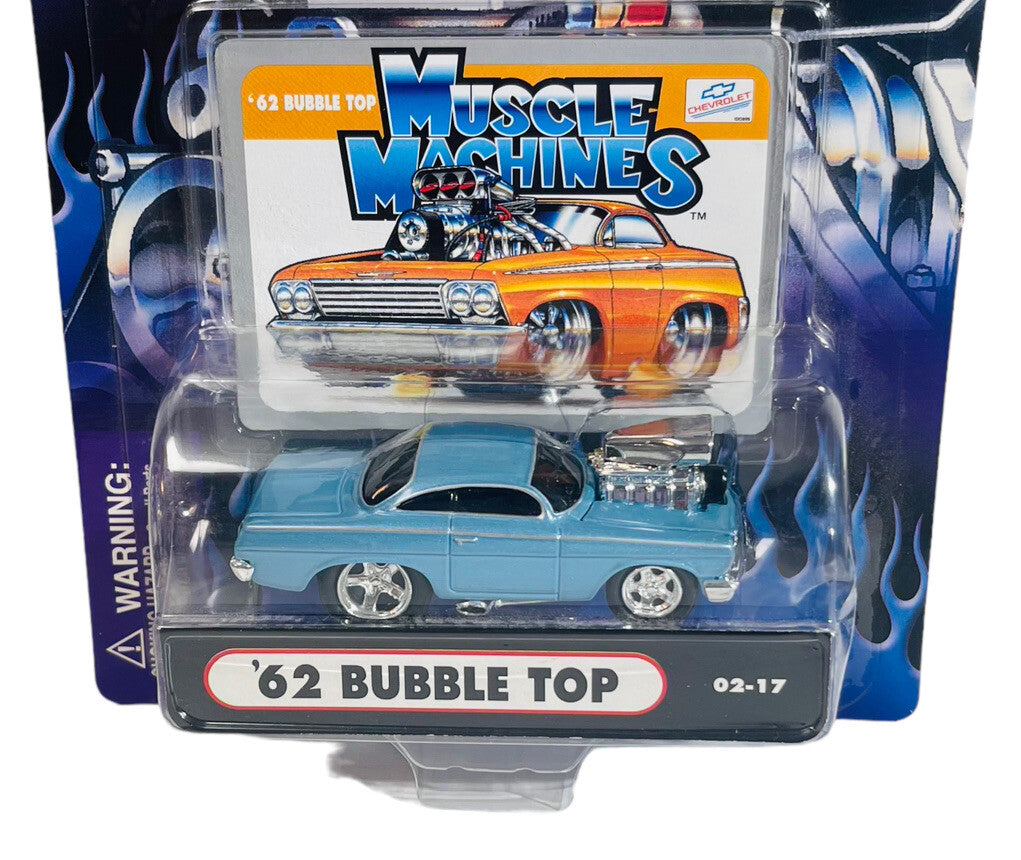 2002 Muscle Machines 1962 BUBBLE TOP 1:64 BLUE w/CHROME RIMS 02-17 - BRAND NEW