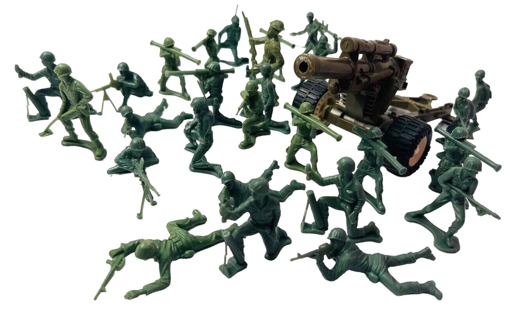 Vintage Tim-Mee Toy Soldiers Green Army Men 60mm Plastic ~ MIX Lot Of 28.