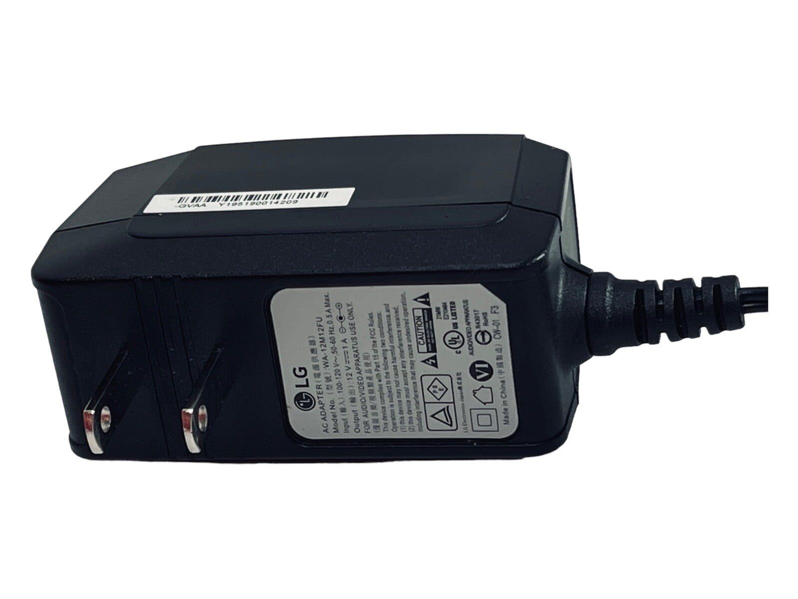LG AC Adapter Model No. WA-12M12FU 12V 1.0 Amp Power Adapter-Q ~TESTED & WORKS